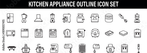 home appliance outline icons, kitchen appliance symbols, household device graphics, smart home elements, electric appliance icon set, domestic appliance pack, appliance outline design

