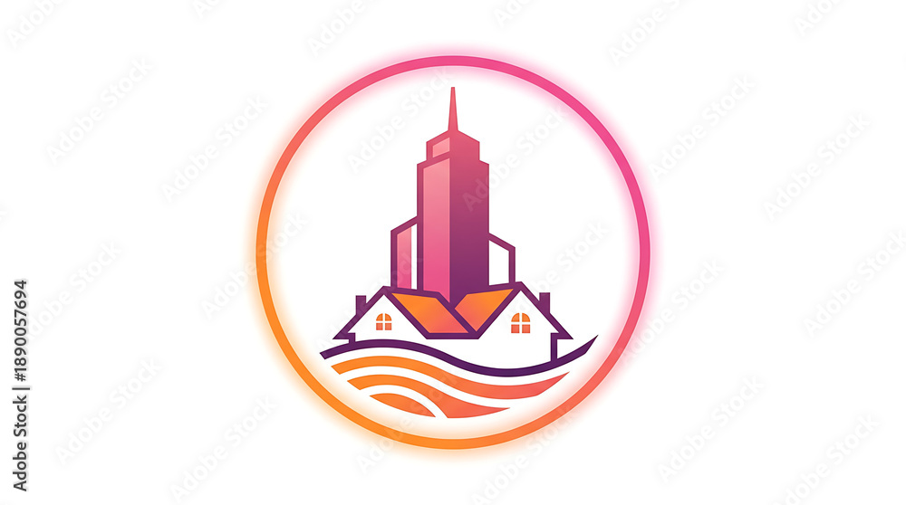 Obraz premium Colorful Cityscape Logo with Skyscraper and Houses