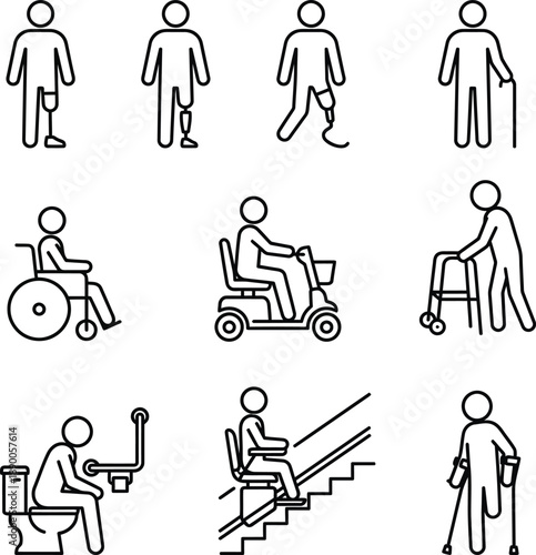 Various disability and mobility aid icons representing accessibility needs
