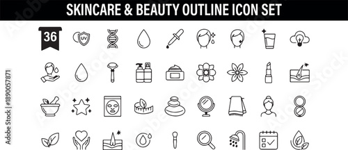Care Beauty Outline Icons, Skincare Cosmetic Icon Pack Clipart, Spa Wellness Vector Illustration, Beauty Treatment Line Icons Design, Cosmetic Products Bundle Download, Beauty Care Icon Pack, Skincare