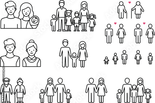 Family icons showing different family types and generations