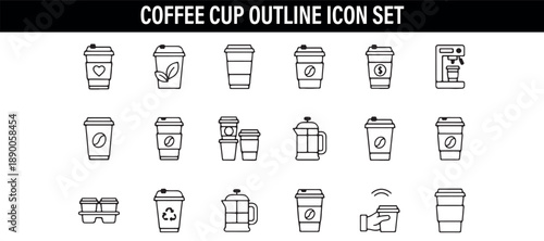 Coffee Cup Outline Icons, Cafe Beverage Icon Pack Clipart, Hot Drink Vector Illustration, Coffee Shop Line Icons Design, Tea Cup Bundle Download, Cafe Menu Icon Pack, Coffee UI Icons Set

