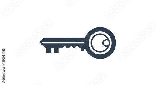 Simple flat design key icon representing security and access.
