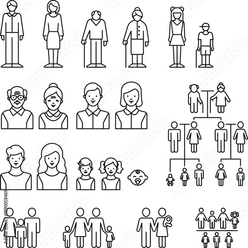 Simple line icons representing family members and generations