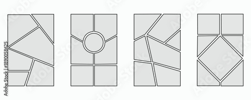 Light grey comic book panel frames set. Pop art template grid page collection. Image collage moodboard layout pack. Picture mood board ideas.