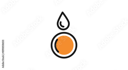 Minimalist graphic icon of a single oil drop falling into a circular container.