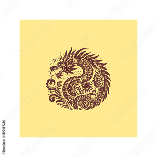 Solid Black Dragon Silhouette in Mexican Folk Art Design Element