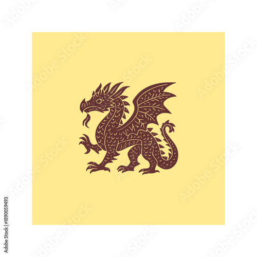 Solid Black Dragon Silhouette in Mexican Folk Art Design Element