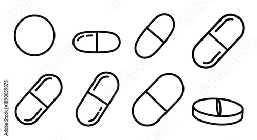 Various capsule and tablet shapes depicted as a black silhouette
