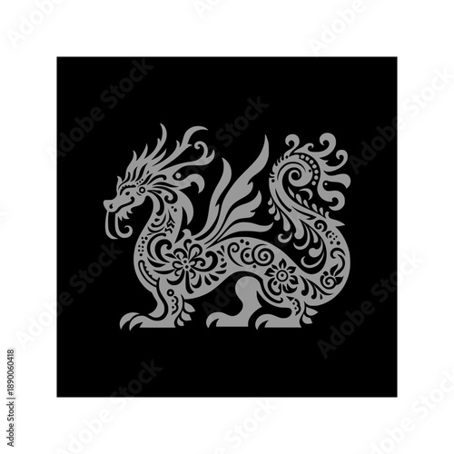 Solid Black Dragon Silhouette in Mexican Folk Art Design Element