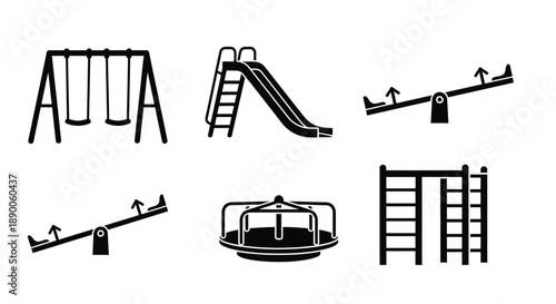 Playground equipment icons in a simple black outline silhouette