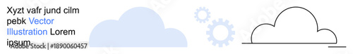 Cloud computing, technology services, innovation, data storage, connectivity, abstract design. Cloud shapes with gear symbols. Cloud computing and technology services visually