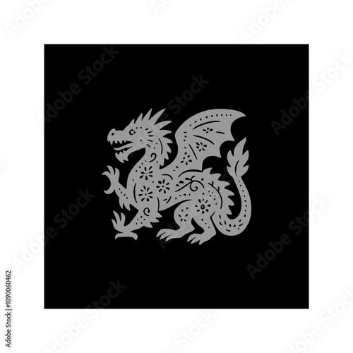 Solid Black Dragon Silhouette in Mexican Folk Art Design Element