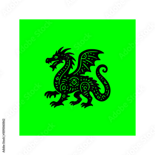 Solid Black Dragon Silhouette in Mexican Folk Art Design Element