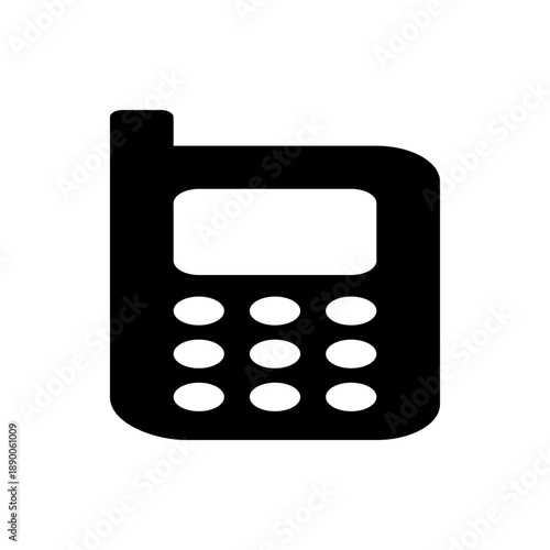 A black and white vector graphic of a mobile phone with a keypad