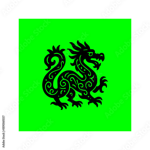 Solid Black Dragon Silhouette in Mexican Folk Art Design Element
