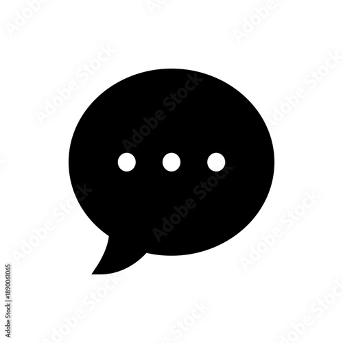 A minimalist black speech bubble icon with three dots on a white background