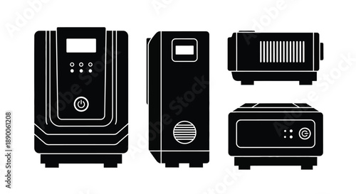 Black electronic device views including front side and top silhouette