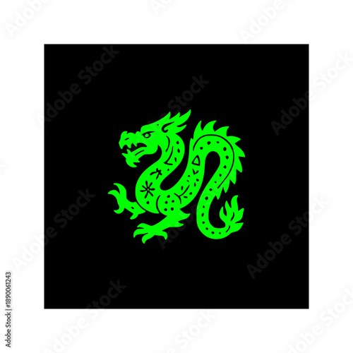 Solid Black Dragon Silhouette in Mexican Folk Art Design Element