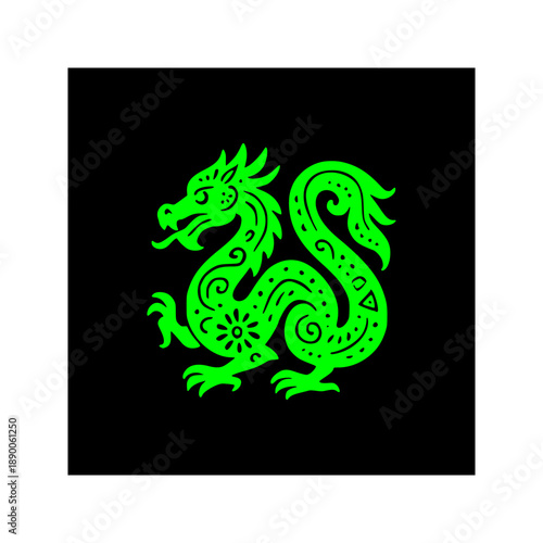 Solid Black Dragon Silhouette in Mexican Folk Art Design Element