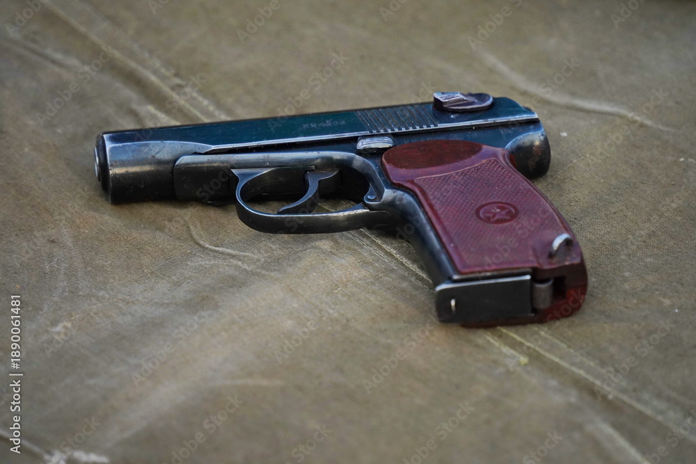 Fototapeta premium Almaty, Kazakhstan - 01.20.2026 : Makarov's pistol. Adopted by the army and law enforcement agencies of Kazakhstan.