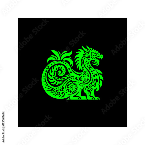 Solid Black Dragon Silhouette in Mexican Folk Art Design Element