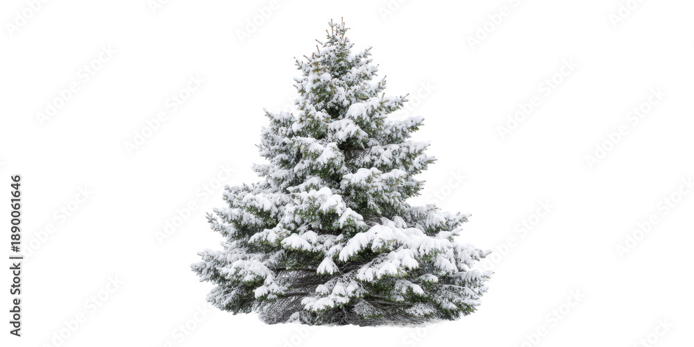 Fototapeta premium A Beautiful Snow Covered Fir Tree Isolated on a Transparent Background for Winter and Christmas Holiday Season Designs