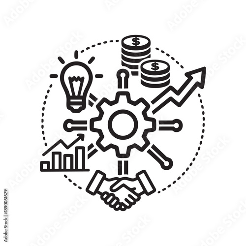 Business growth and innovation concept with gear and lightbulb