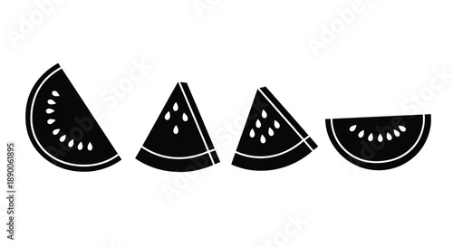 Four watermelon slices depicted in a stark black silhouette