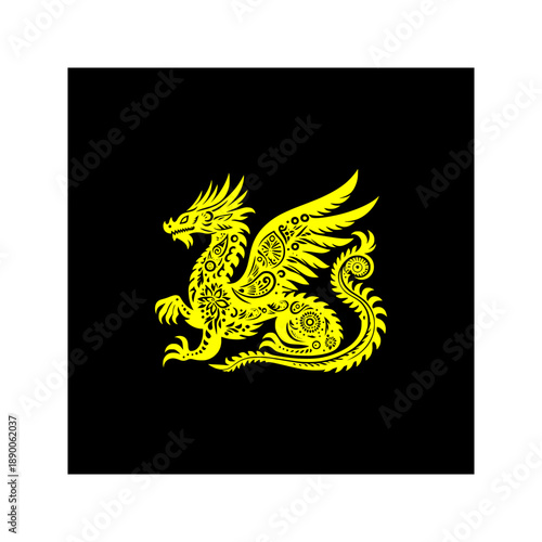Solid Black Dragon Silhouette in Mexican Folk Art Design Element