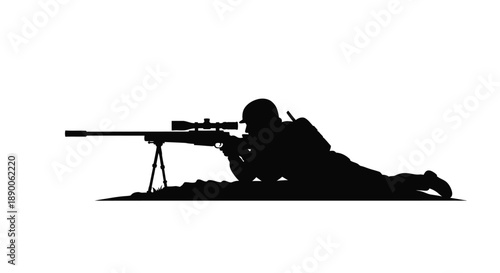 Prone sniper aiming with a rifle a striking black silhouette