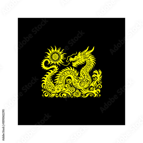 Solid Black Dragon Silhouette in Mexican Folk Art Design Element