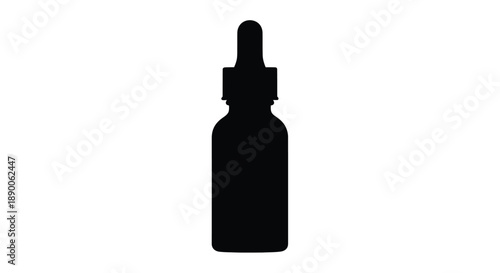 A black silhouette of a dropper bottle against a white background silhouette