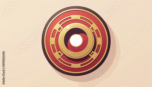 vector icon of ancient Chinese coin with square hole, Chinese New Year