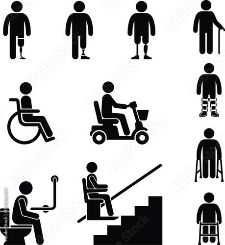 Icons depicting people with disabilities and mobility aids