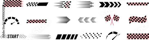 racing stripe vector set, racing flags, checkered patterns, speed lines, arrows, and start finish banners illustration, race element for motorsport designs, race graphics, vector art, and automotive