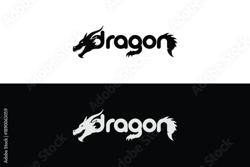 Dragon Wordmark Logo Design with Mythical Creature Icon