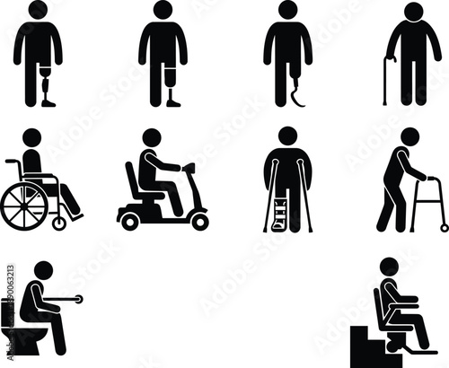 Collection of icons representing people with disabilities and mobility aids