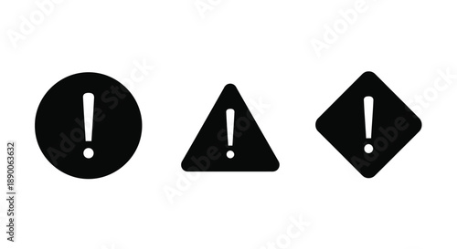 Three black warning signs with exclamation points a striking silhouette