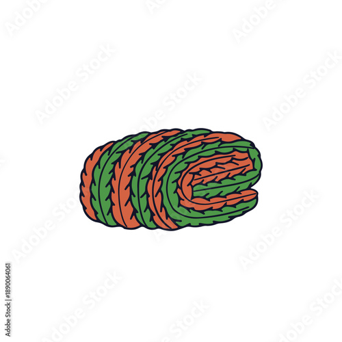 Hand drawn doodle folded knitted scarf or blanket icon. Line art woolen shawl drawing