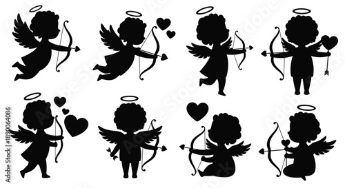 Charming cupid illustrations with bows and hearts a delightful silhouette
