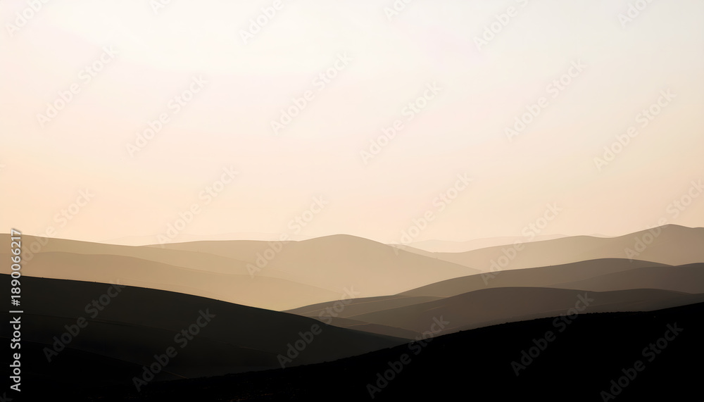 Obraz premium Morning fog drifting across distant mountain landscape