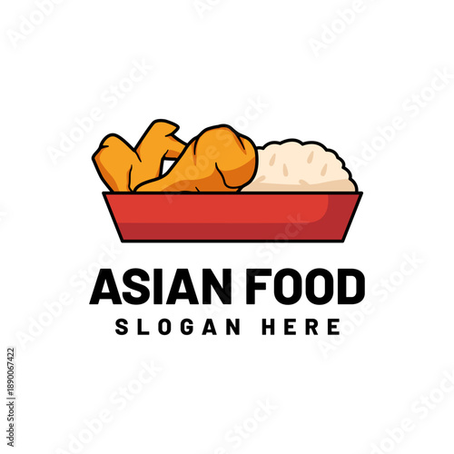 Fried chicken logo, chicken thighs and wings with rice concept, fast food fried chicken