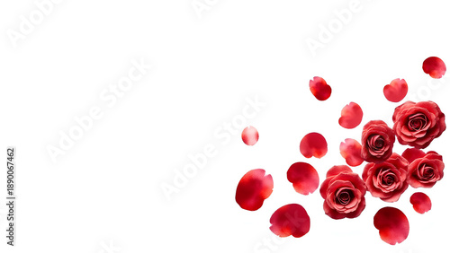 White background with vector red rose petals
