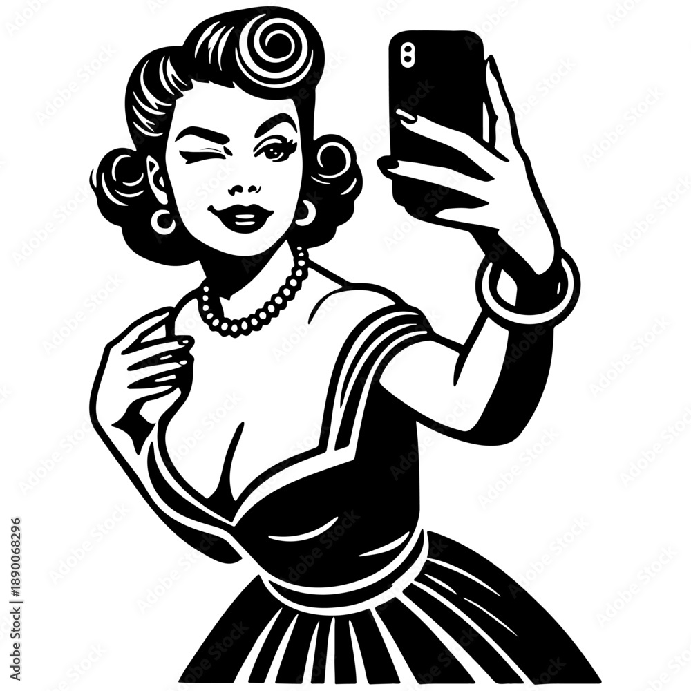 Fototapeta premium Vintage Sassy Lady Selfie.