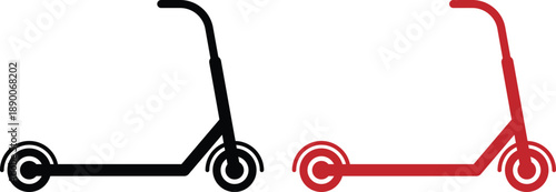 Kick Scooter Icons – Red and Black Minimal Transport Vector Design