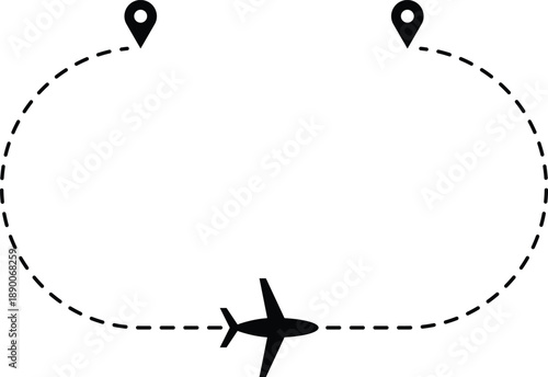 Airplane Travel Path – Location Pin Route Vector with Dashed Flight Line