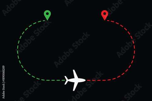 Airplane Route Icon – Travel Path with Location Pins Vector Design