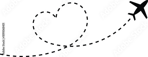 Airplane Heart Path Icon – Romantic Travel Silhouette Vector Design