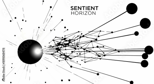 Abstract digital network expanding from a central sphere, representing data flow and connectivity.